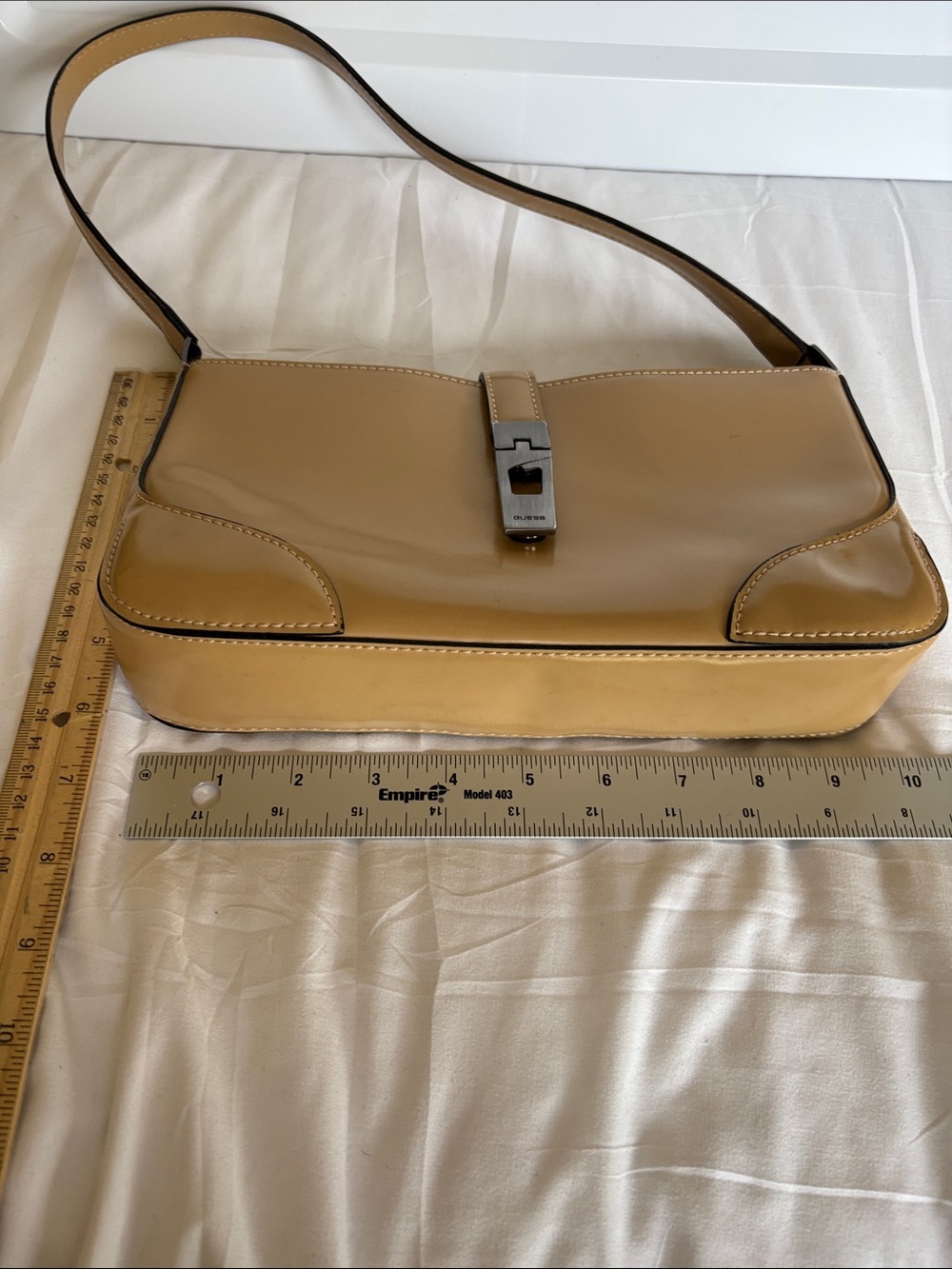 Guess Patent Leather Y2K Shoulder Bag Tan - Picture 8 of 13